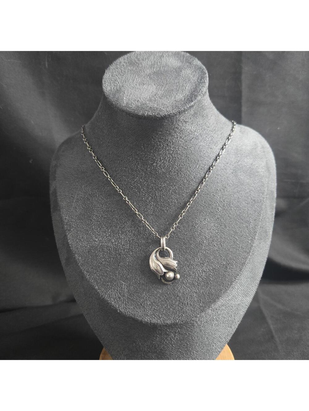 Georg Jensen Sterling Silver Heritage Pendant 1999 Silverball Vintage Necklace